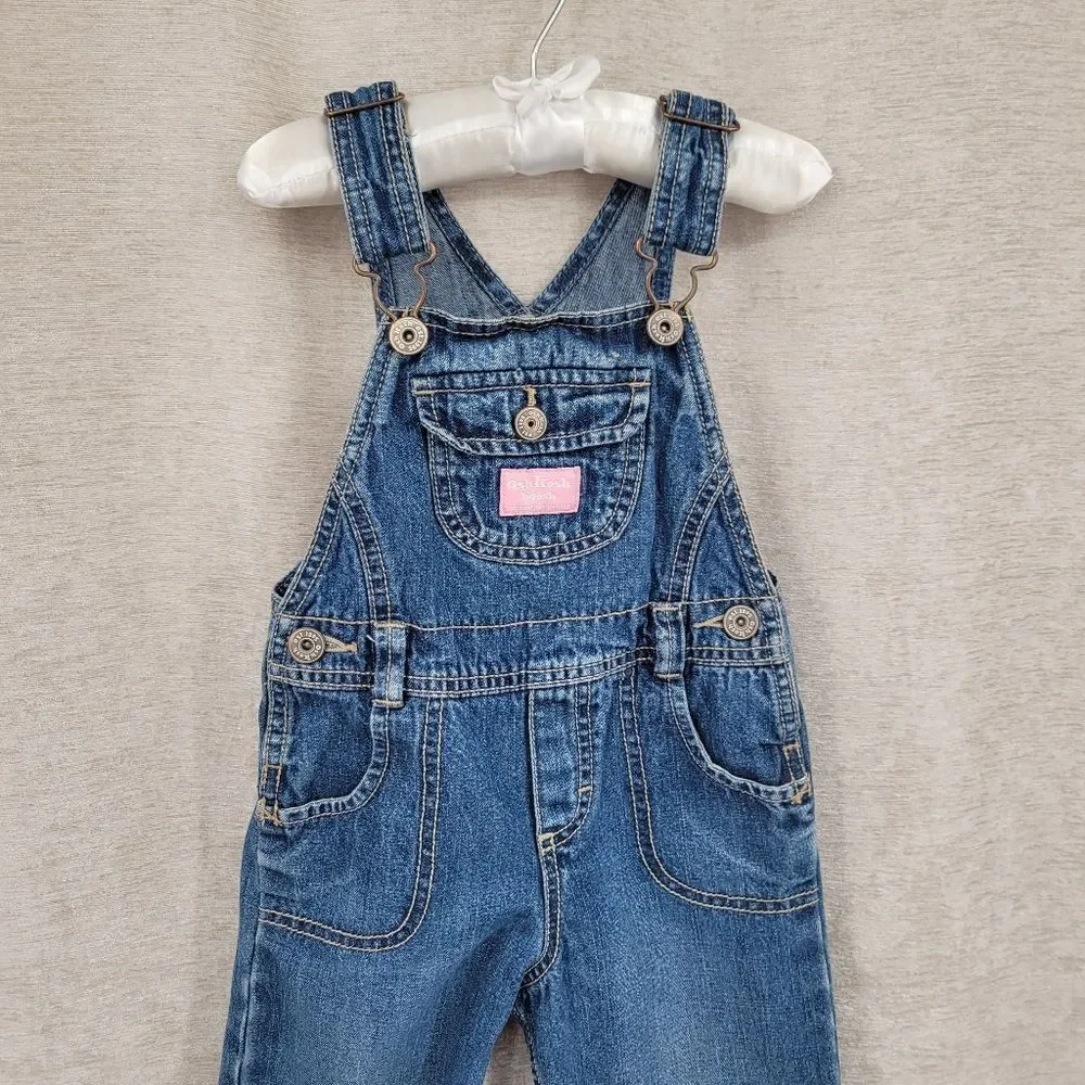 Oshkosh Vestbak Denim Blue Jean Kids Overalls Girls Pink Accents Size 2T